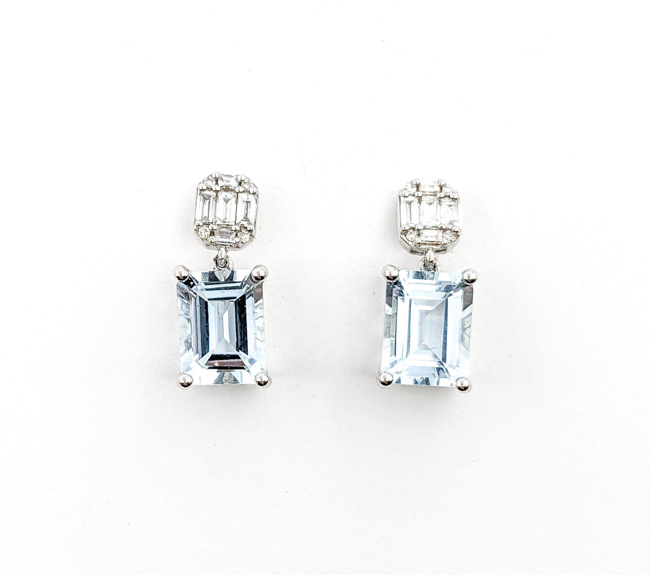 Women's 2.85ctw Aquamarine & Diamond Drop Earrings In White Gold