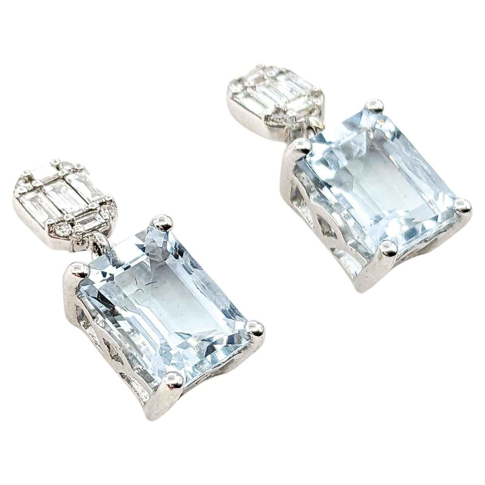 2.85ctw Aquamarine & Diamond Drop Earrings In White Gold