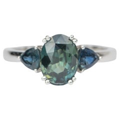 2.85ctw Teal Sapphire Three-Stone 14K White Gold Engagement Ring