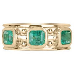 2.85tcw 14K Men's Colombian Emerald Solitaire Three Stone Everyday Ring
