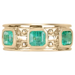 Retro 2.85tcw 14K Men's Masculine Emerald Solitaire Three Stone Everyday Band Ring