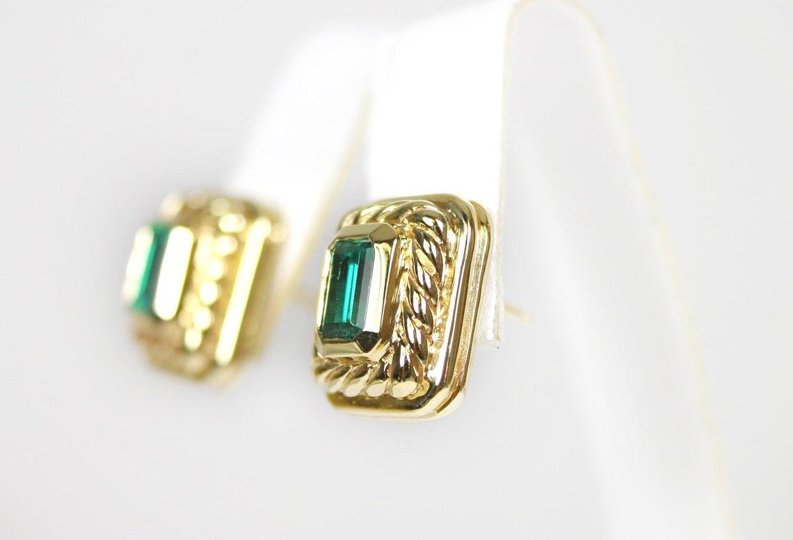 Emerald Cut 2.85tcw AAA+ Colombian Emerald Stud Earrings Gold Natural Emerald Women's Studs For Sale