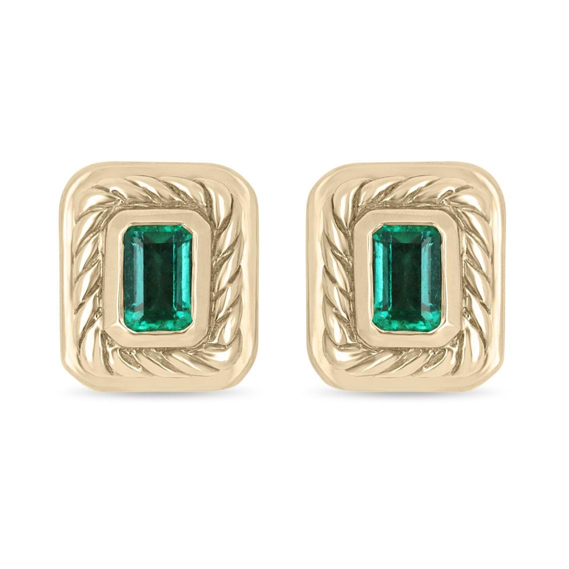 2.85tcw AAA+ Colombian Emerald Stud Earrings Gold Natural Emerald Women's Studs