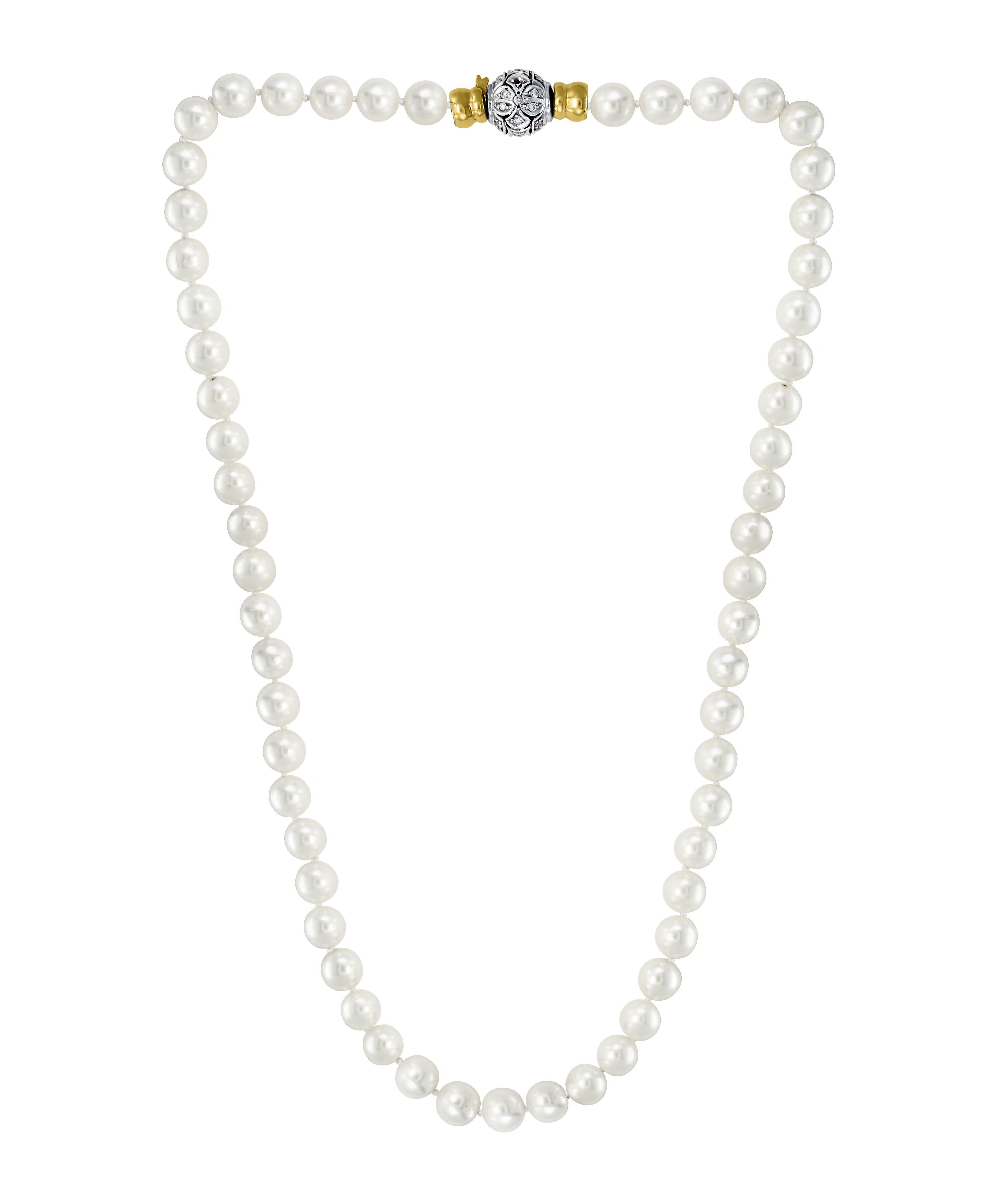 Women's 286 Akoya Pearls Strand Necklace and Bracelet Set 18 Karat Gold/ Diamond Clasp For Sale
