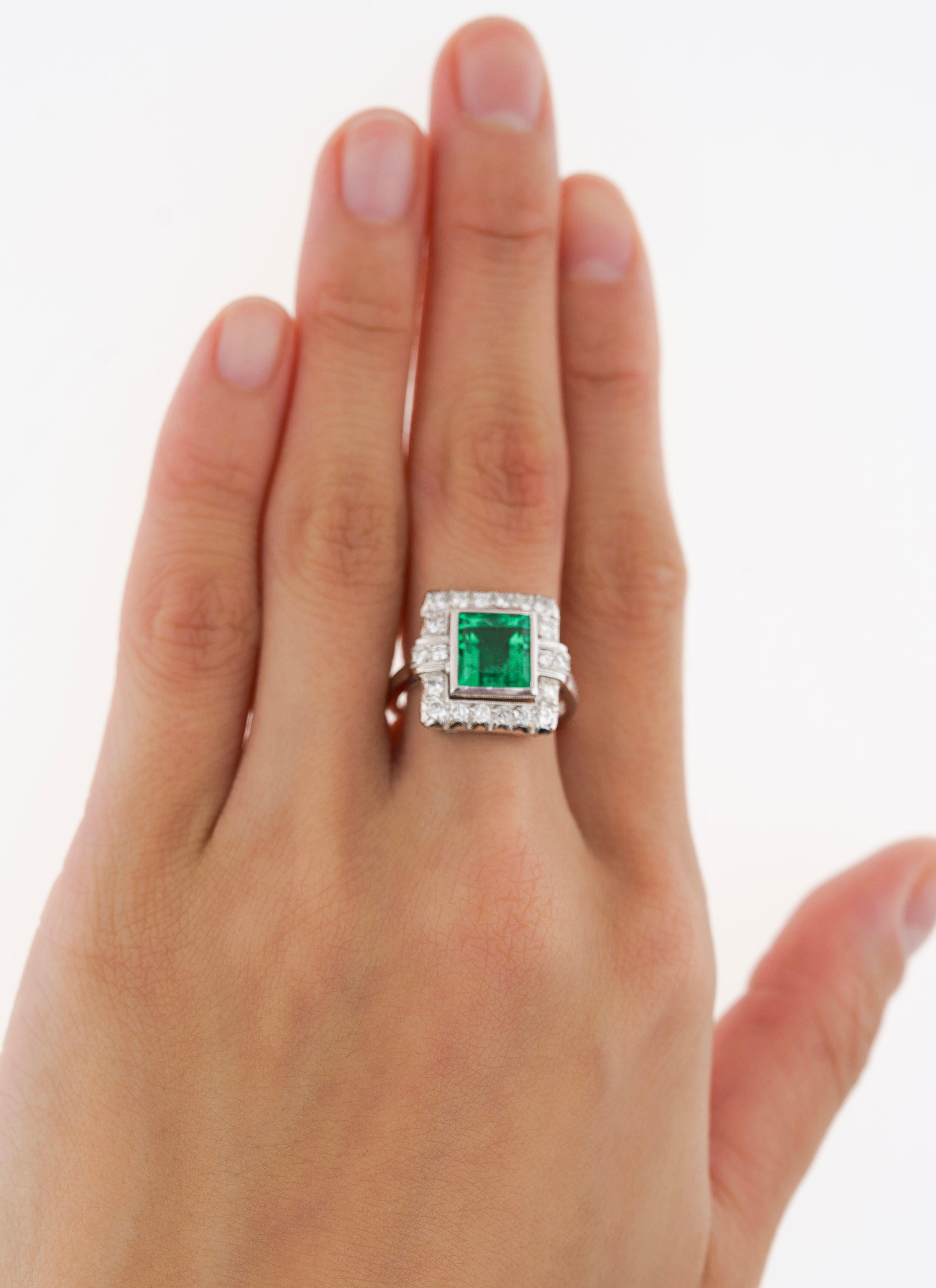 Women's 2.86 Carat Afghan-Chinese Minor Oil Emerald & Diamond Halo Ring in 18K Gold For Sale