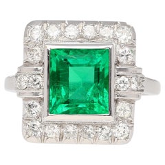 2.86 Carat Afghan-Chinese Minor Oil Emerald & Diamond Halo Ring in 18K Gold