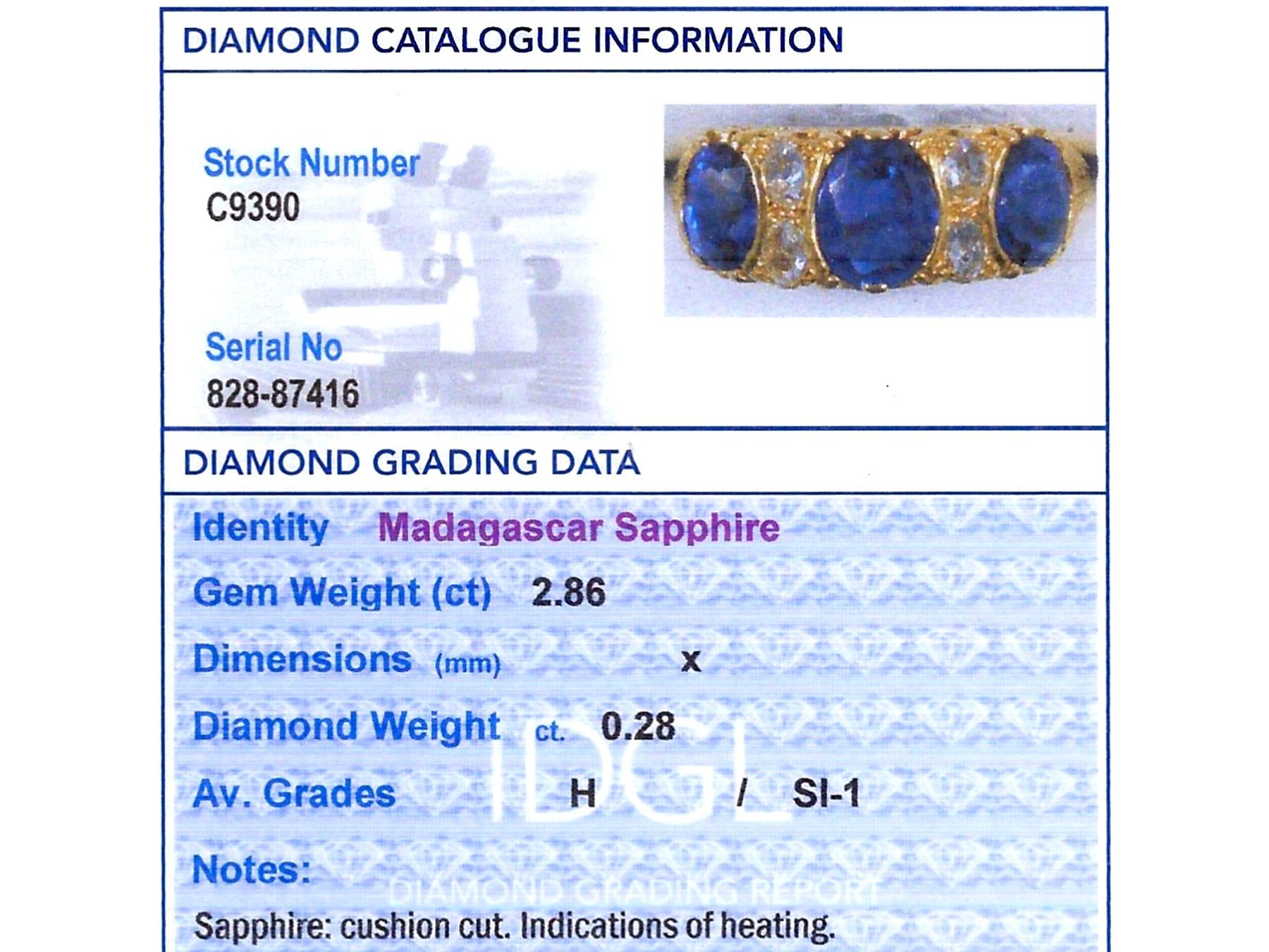 2.86 Carat Basaltic Sapphire 0.28 Carat Diamond 18k Yellow Gold Ring Circa 1980 in vendita 5