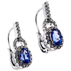 2.86 Carat Blue Tanzanite and 1.24 Carat White Diamond Earrings