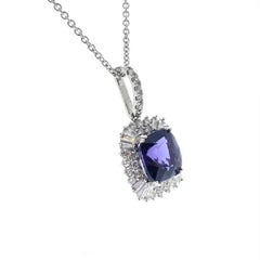 2.86 Carat Cushion Shape Purple Spinel & Diamond Pendants In 18k White Gold
