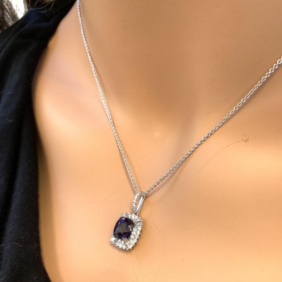 2.86 Carat Cushion Shape Purple Spinel & Diamond Pendants In 18k White Gold  In New Condition For Sale In Chicago, IL