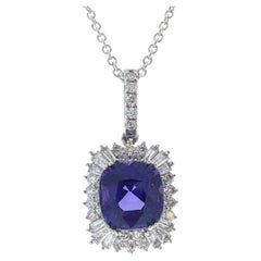 2.86 Carat Cushion Shape Purple Spinel & Diamond Pendants In 18k White Gold 