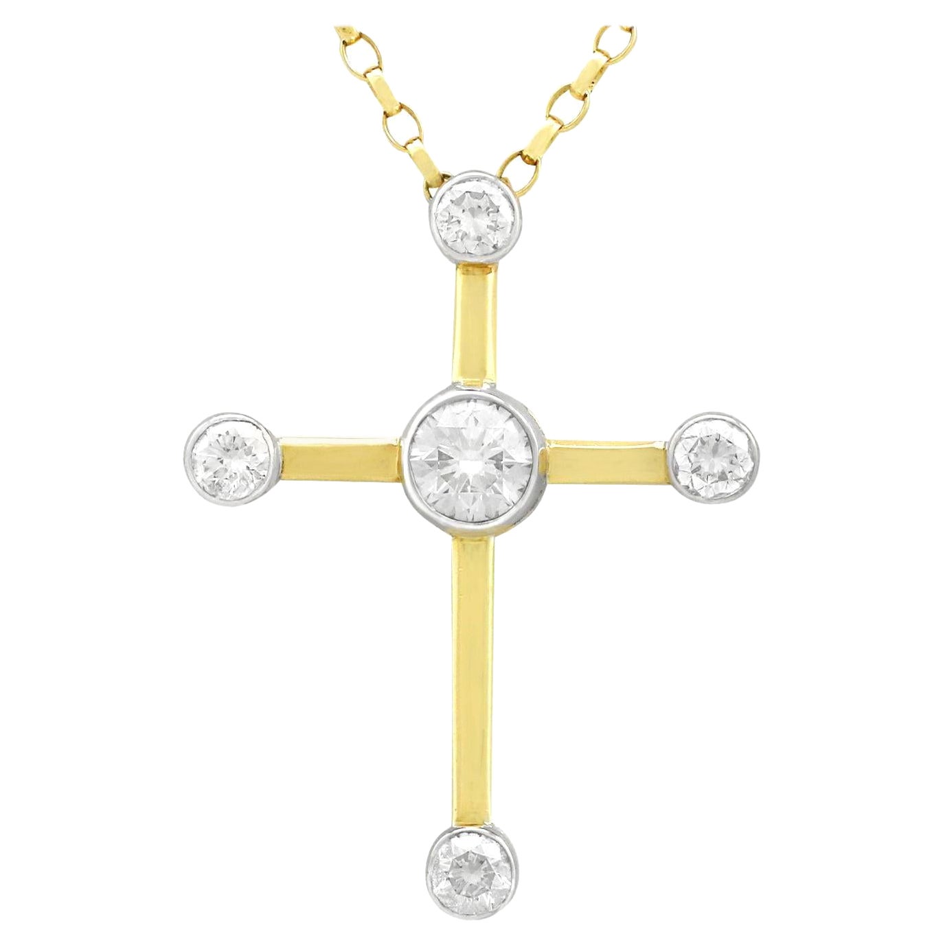 2.86 Carat Diamond and 18K Yellow Gold Cross Pendant