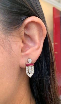 2.86 Carat Diamond and Burma Ruby No Heat Earrings in 18 Karat White Gold