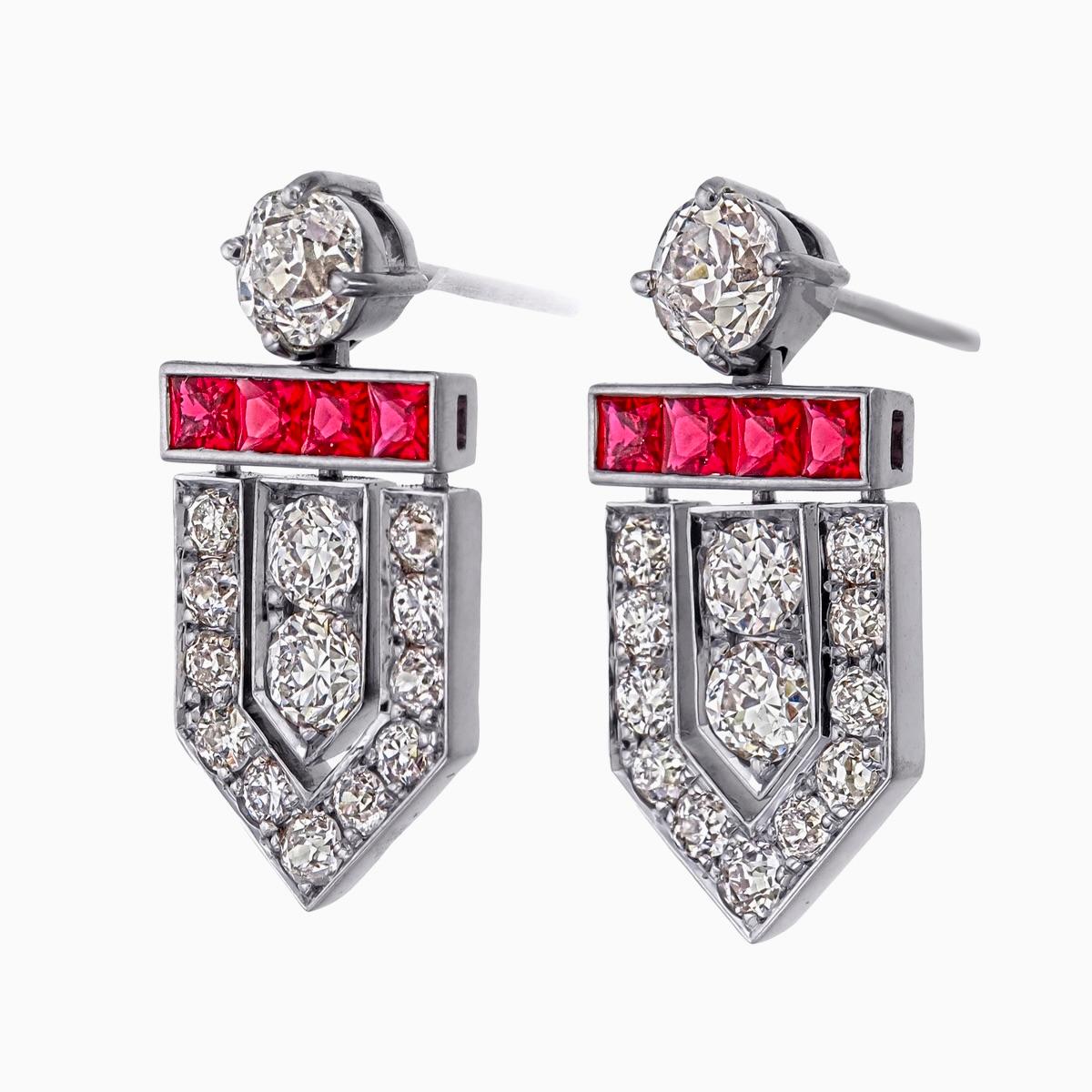 Round Cut 2.86 Carat Diamond and Burma Ruby No Heat Earrings in 18 Karat White Gold For Sale