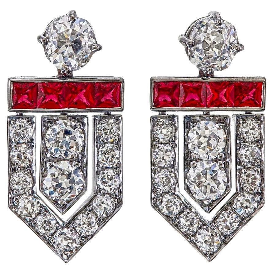 2.86 Carat Diamond and Burma Ruby No Heat Earrings in 18 Karat White Gold For Sale