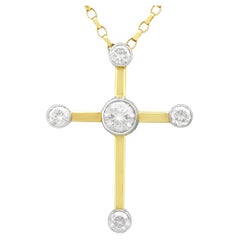 2.86 Carat Diamond and Yellow Gold Cross Pendant