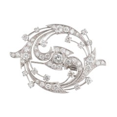 2.86 Carat Diamond Swirl Platinum Gold Pendant Brooch