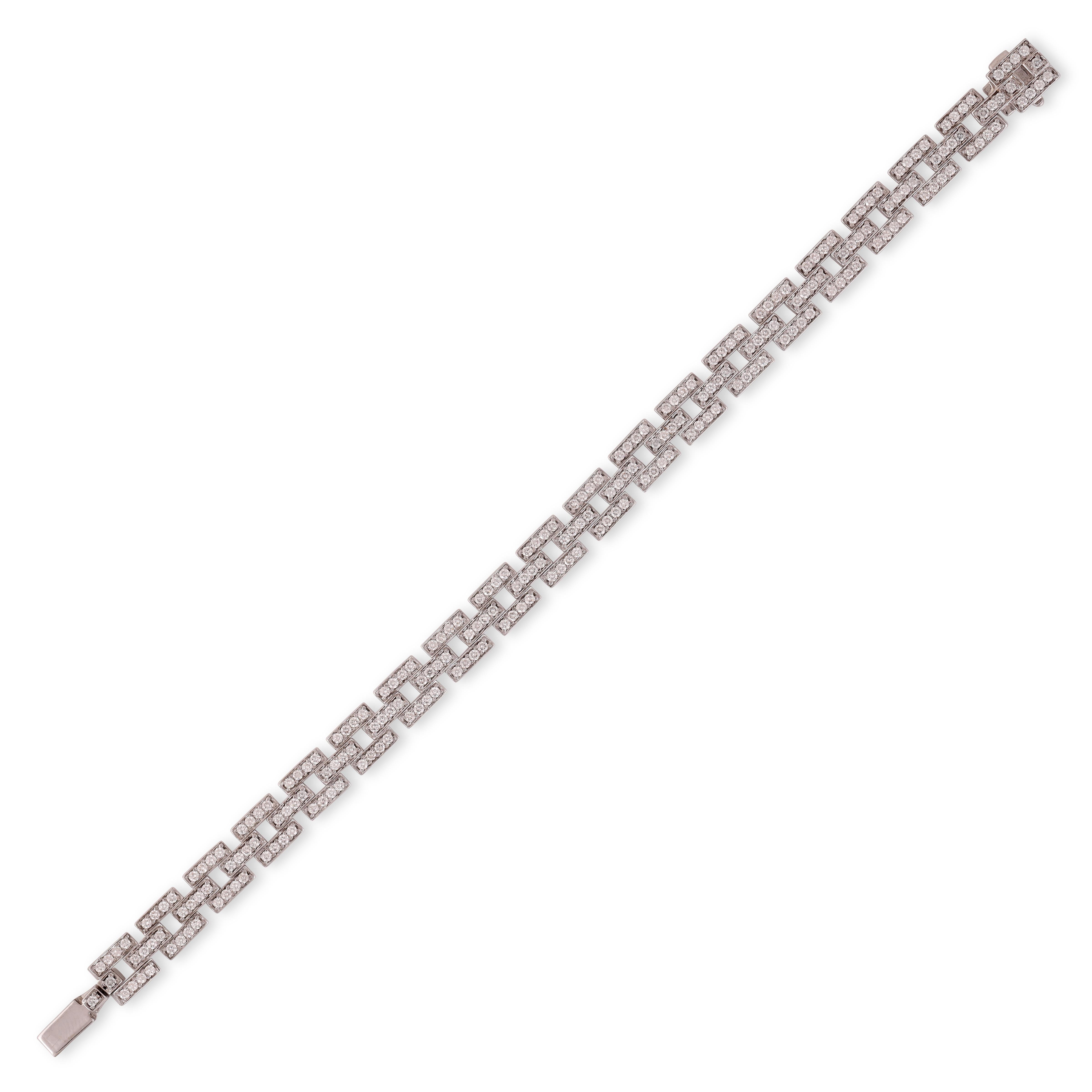 Modernist 2.86 Carat Diamond Tennis Chain Bracelet in 18k White Gold For Sale