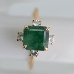 2.86 Carat Emerald and Diamond 18k Yellow Gold Floral Cocktail Ring