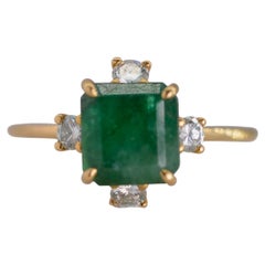 2.86 Carat Emerald and Diamond 18k Yellow Gold Floral Cocktail Ring