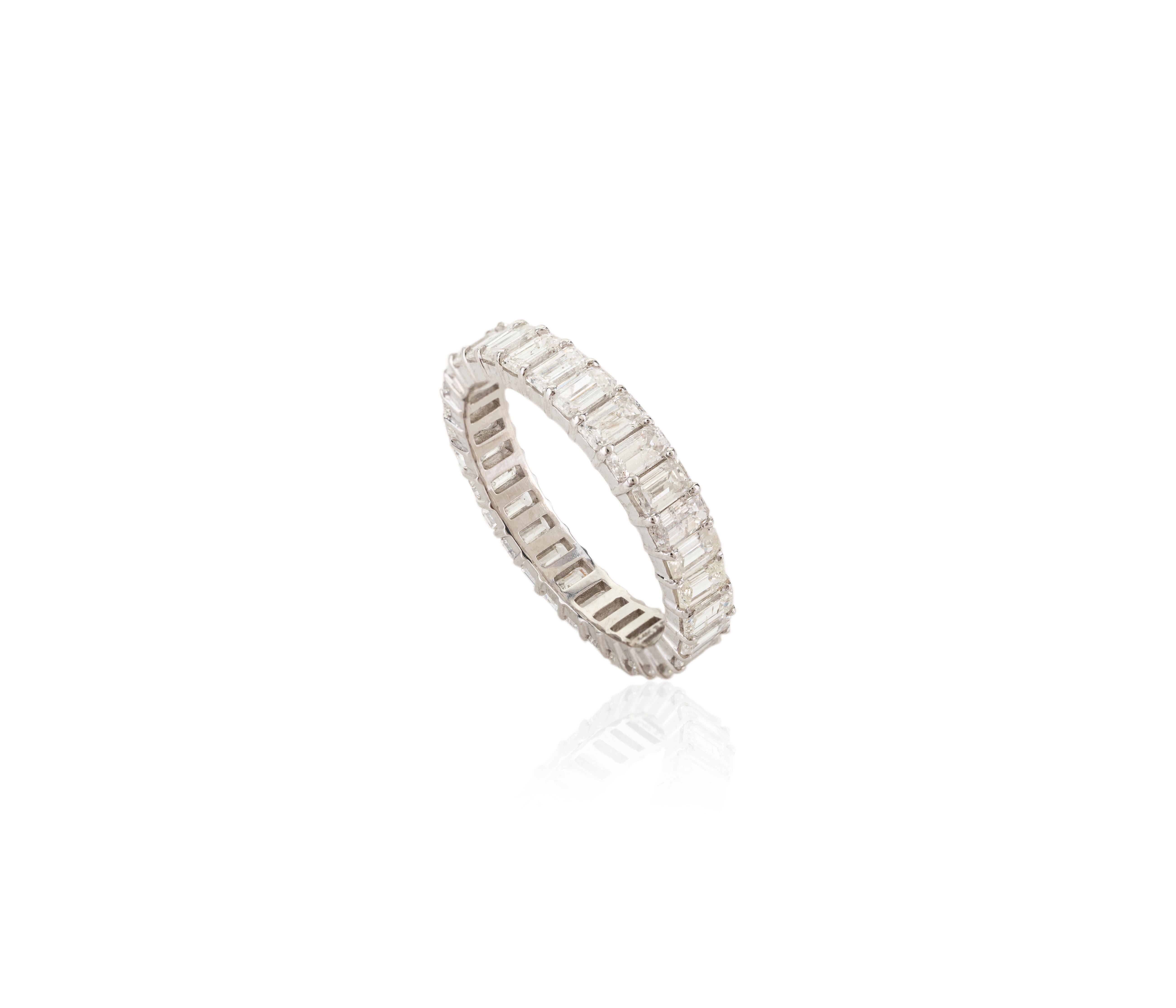 For Sale:  2.86 Carat Emerald Cut Diamond Eternity Band Ring in 14k Solid White Gold 7