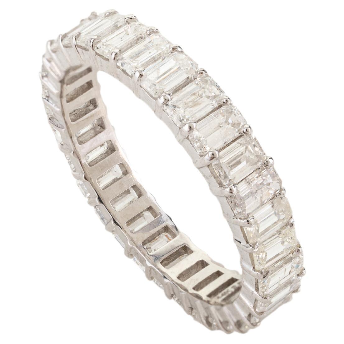 2.86 Carat Emerald Cut Diamond Eternity Band Ring in 14k Solid White Gold