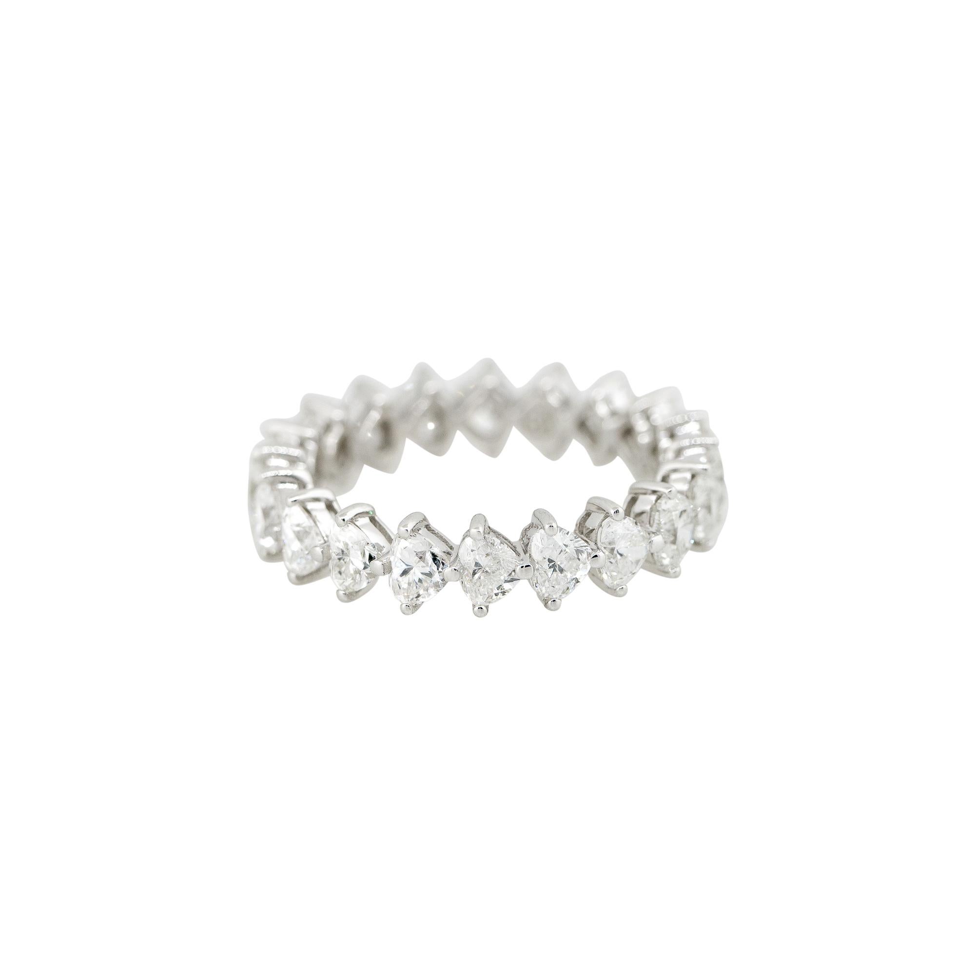 18k White Gold 2.86ctw Heart Shaped Diamond Eternity Band
Style: Women's Diamond Eternity Band
Material: 18k White Gold
Main Diamond Details: Approximately 2.86ctw of Heart Shaped Diamonds. There are 20 stones total. Diamonds are approximately F/G