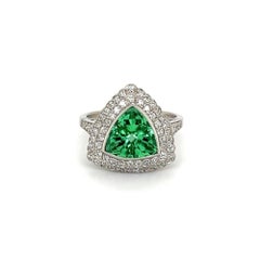 2.86 Carat IGI Green Trillion Paraiba Tourmaline Diamond Vintage Platinum Ring