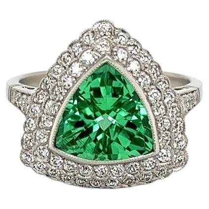 2.86 Carat IGI Green Trillion Paraiba Tourmaline Diamond Vintage Platinum Ring For Sale