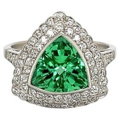 2.86 Carat IGI Green Trillion Paraiba Tourmaline Diamond Vintage Platinum Ring