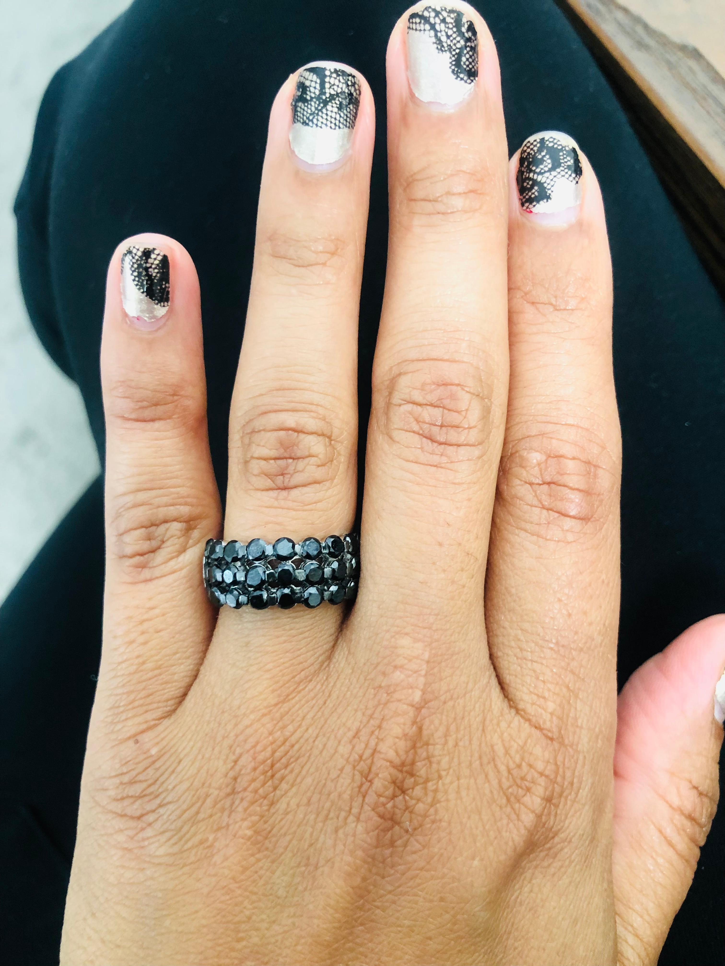 2,86 Karat Natürlicher Schwarzer Diamant 14 Karat Weißgold Band (Rundschliff) im Angebot