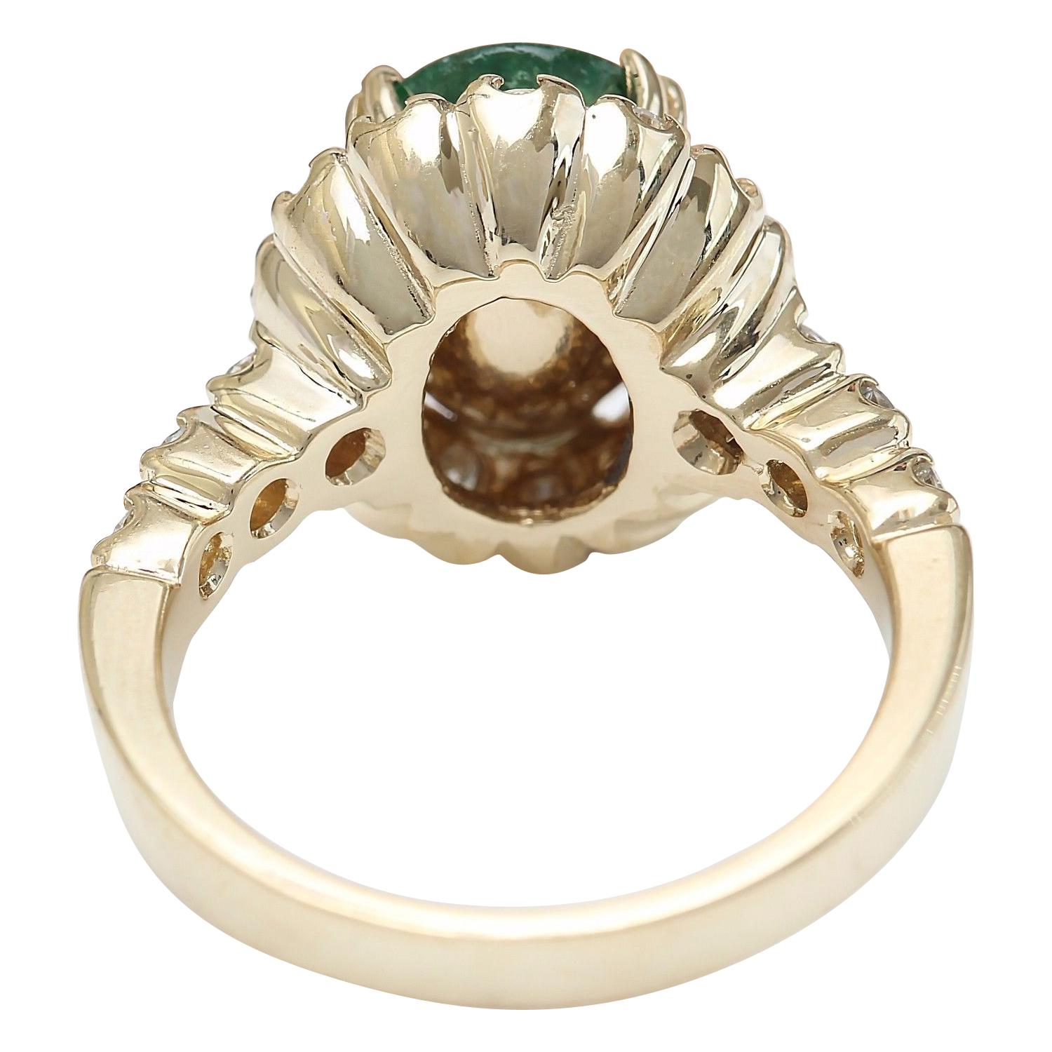 Oval Cut Natural Emerald 14 Karat Solid Yellow Gold Diamond Ring For Sale