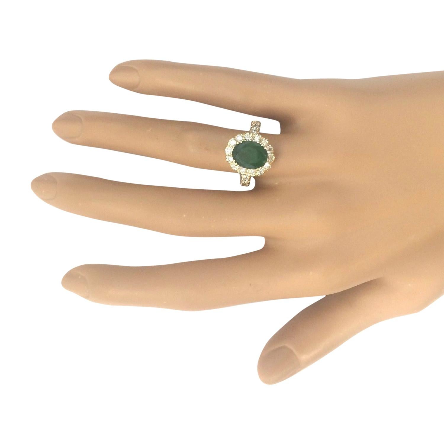 Women's Natural Emerald 14 Karat Solid Yellow Gold Diamond Ring For Sale