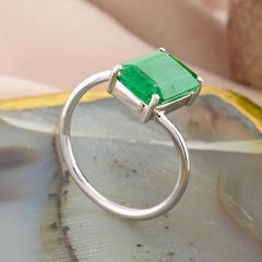 2.86 Carat Octagon Cut Zambian Emerald Solitaire Ring 18 Karat Solid White Gold