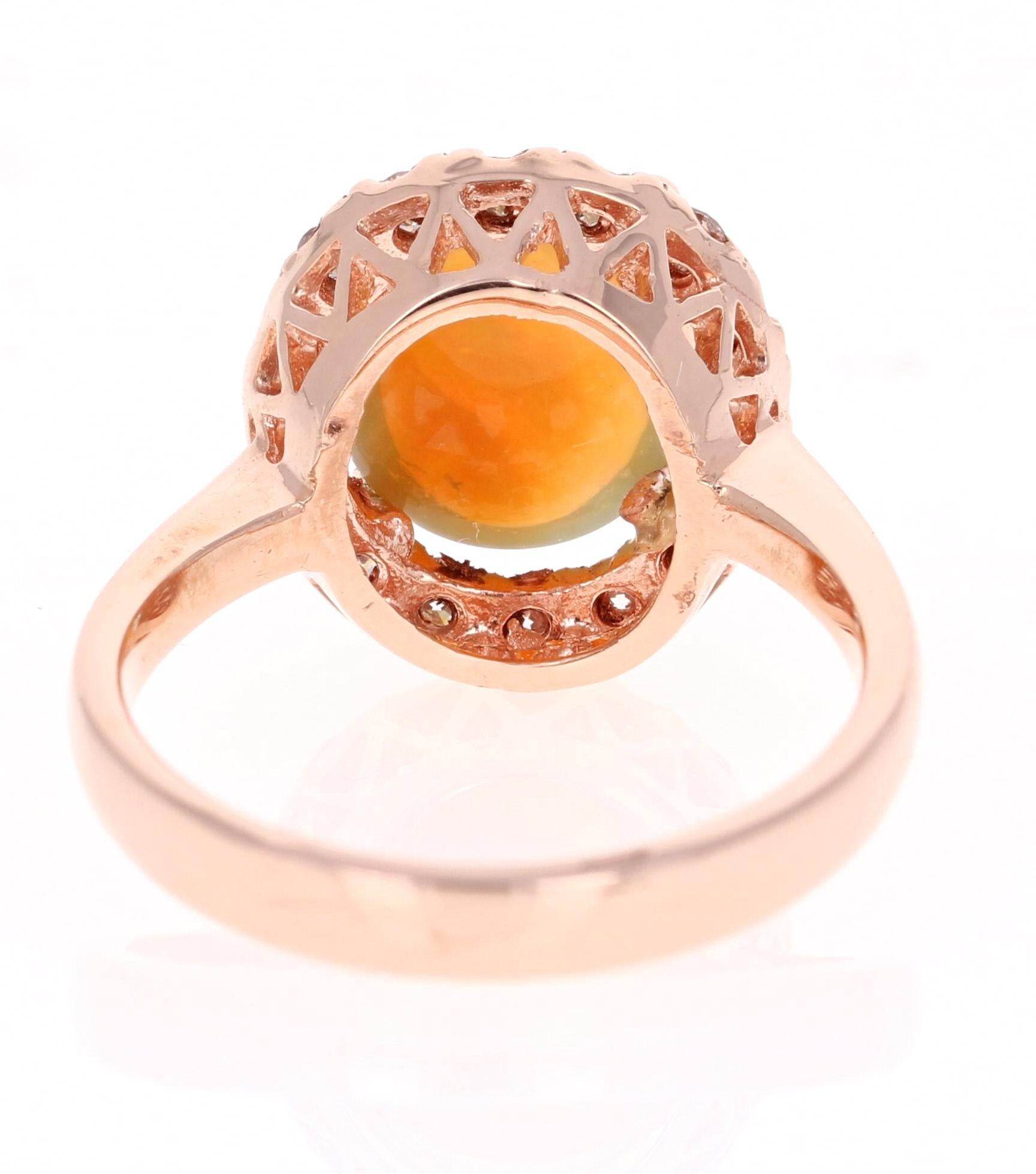 Oval Cut 2.86 Carat Opal Diamond 14 Karat Rose Gold Cocktail Ring For Sale