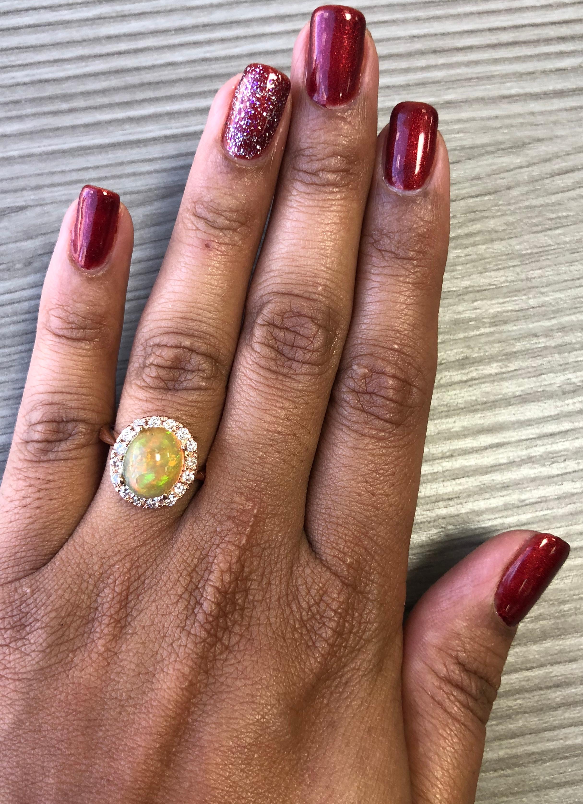 2.86 Carat Opal Diamond 14 Karat Rose Gold Cocktail Ring In New Condition For Sale In Los Angeles, CA