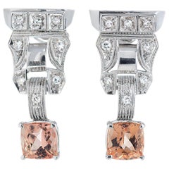 Antique 2.86 Carat Pink Orange Precious Topaz Diamond Gold Dangle Earrings