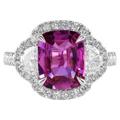2.86 Carat Pink Sapphire and Diamonds Three-Stone Engagement Ring