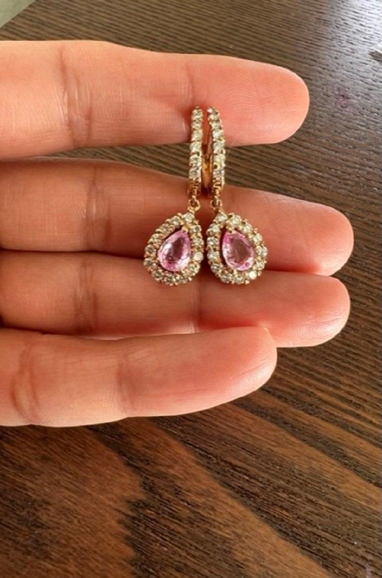 2,86 Karat Pink Saphir Diamant Rose Gold Tropfenohrringe (Zeitgenössisch) im Angebot