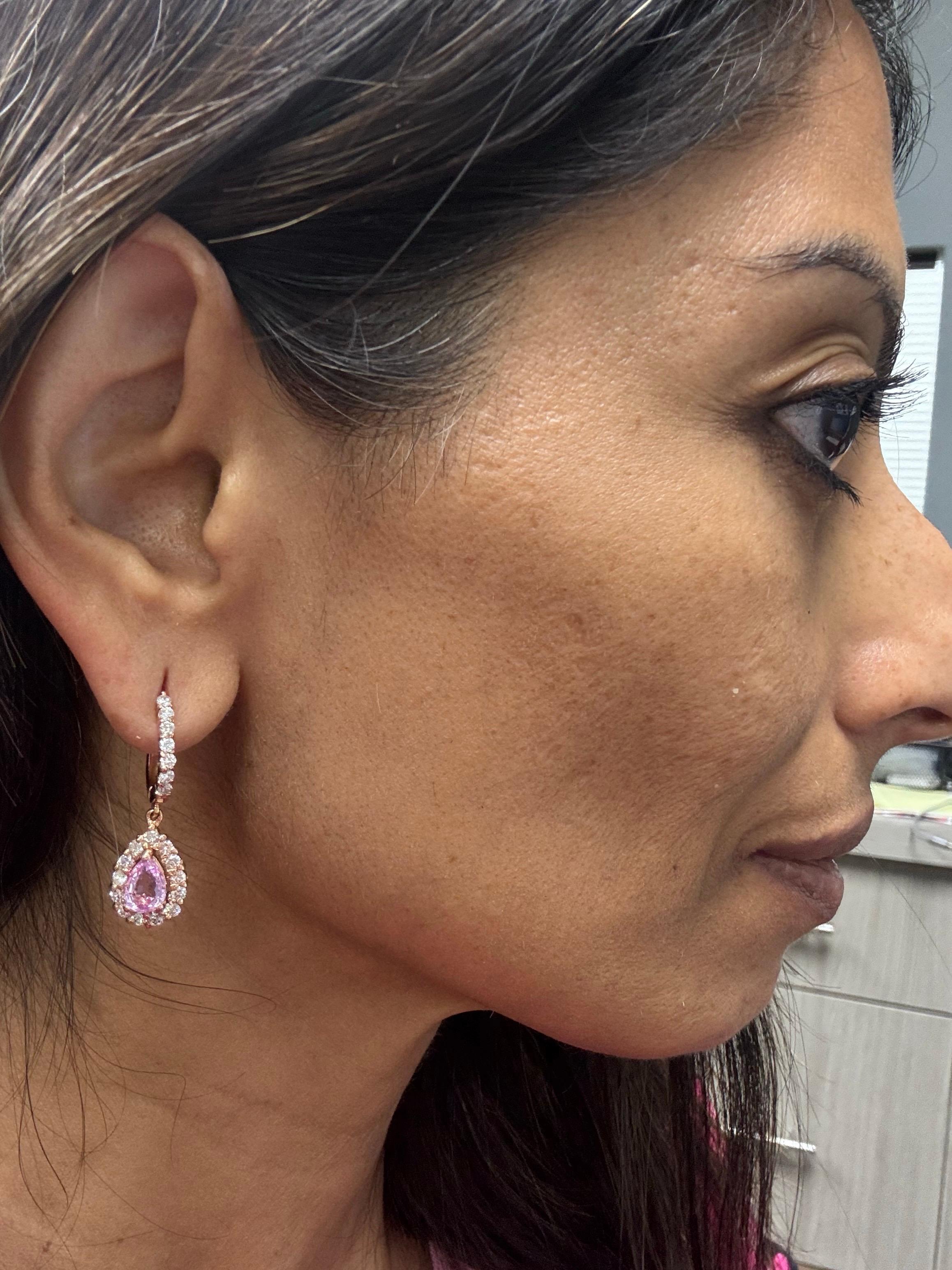2,86 Karat Pink Saphir Diamant Rose Gold Tropfenohrringe im Zustand „Neu“ im Angebot in Los Angeles, CA
