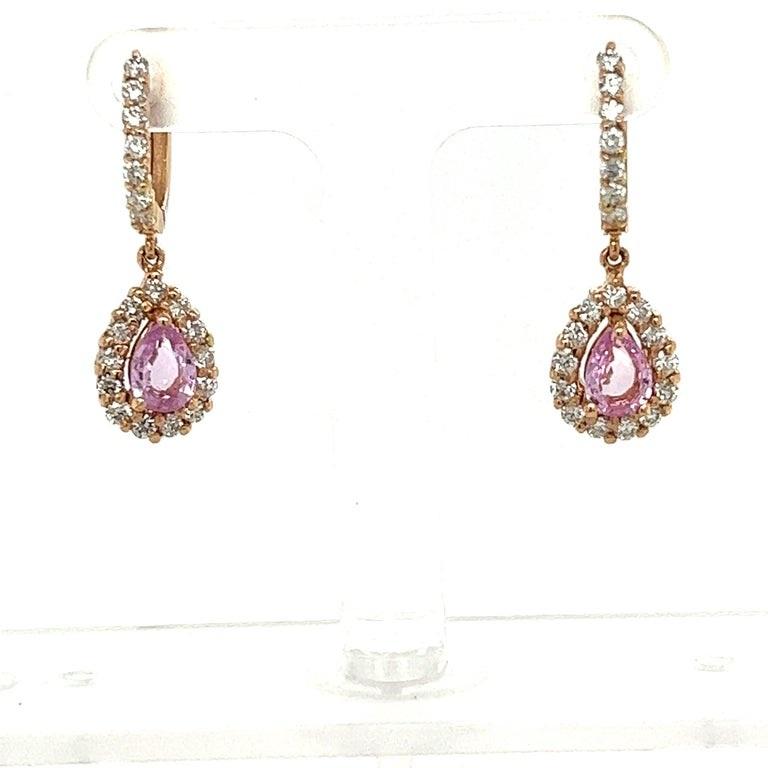 2,86 Karat Pink Saphir Diamant Rose Gold Tropfenohrringe Damen im Angebot