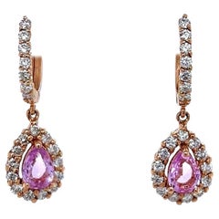 2.86 Carat Pink Sapphire Diamond Rose Gold Dangle Drop Earrings
