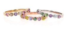2.86 Carat Round Cut Multicolored Sapphire 14 Karat Gold Stackable Bands