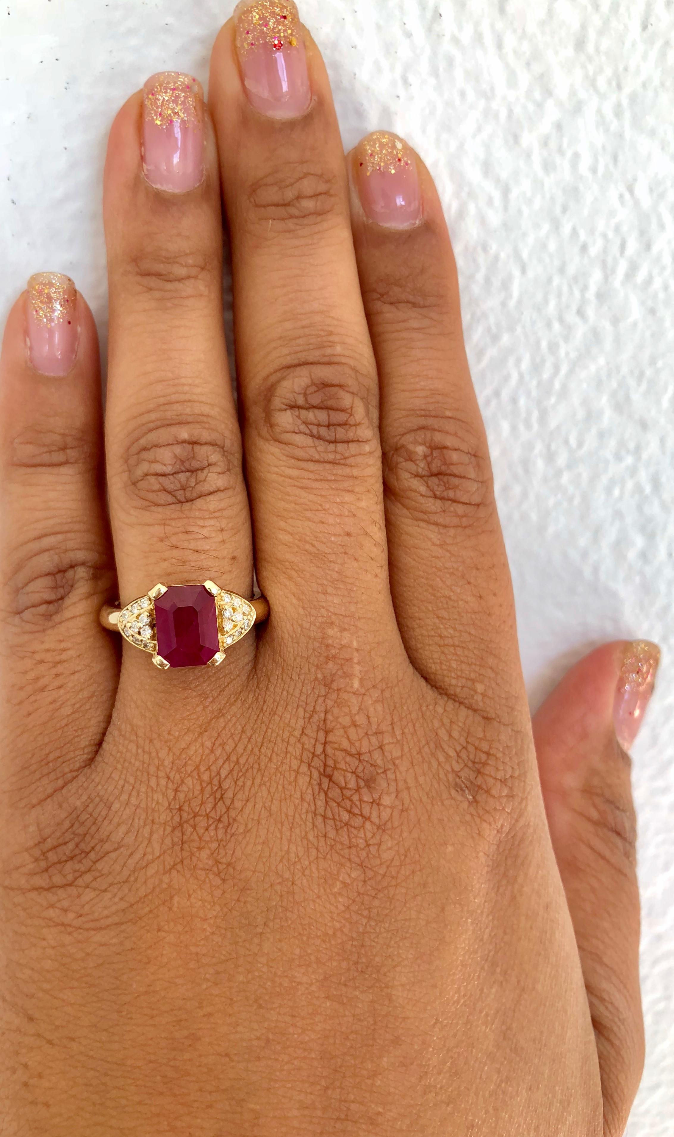 Women's 2.86 Carat Ruby Diamond Yellow Gold Ring