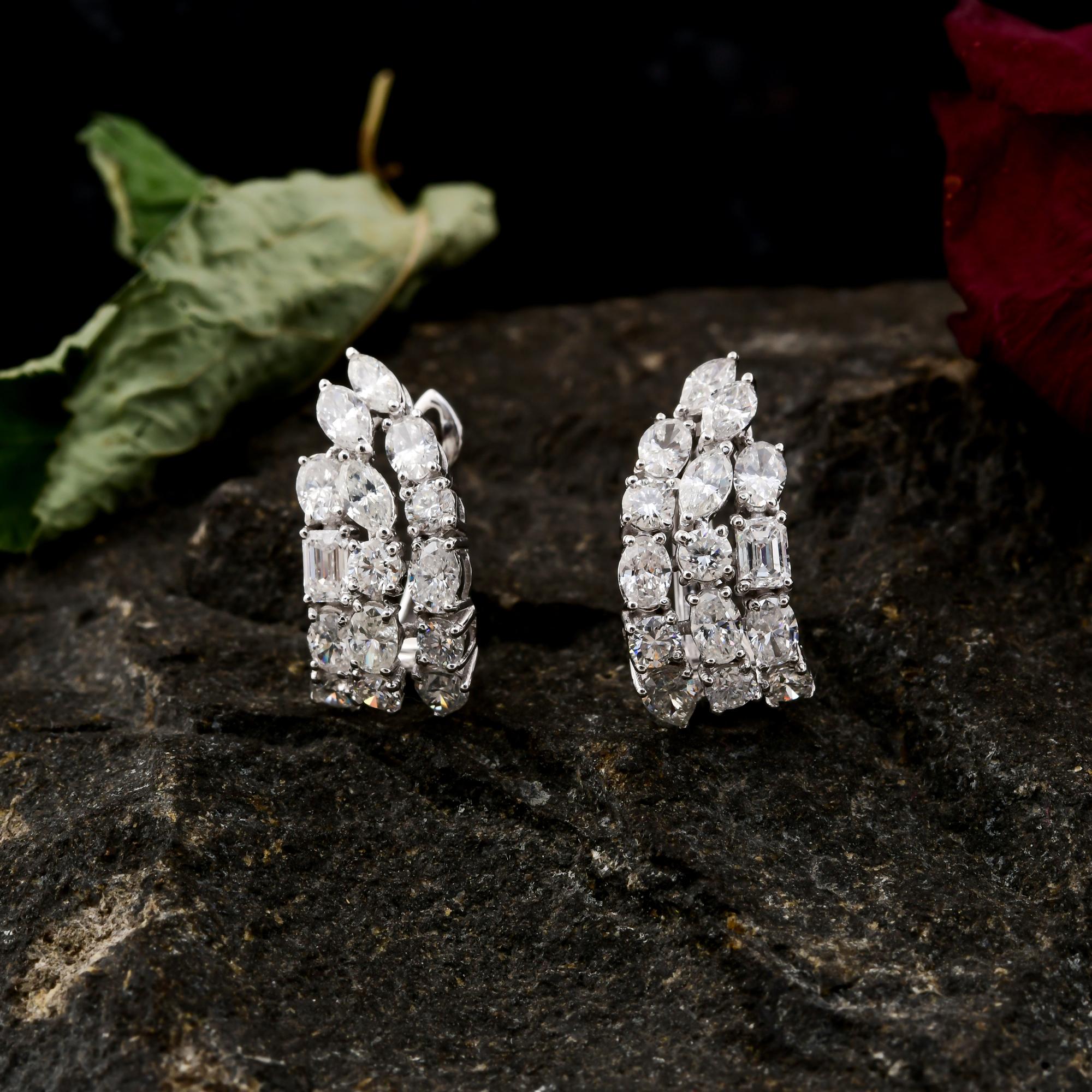 Modern 2.86 Carat SI Clarity HI Color Multi Shape Diamond Earrings 14 Karat White Gold For Sale