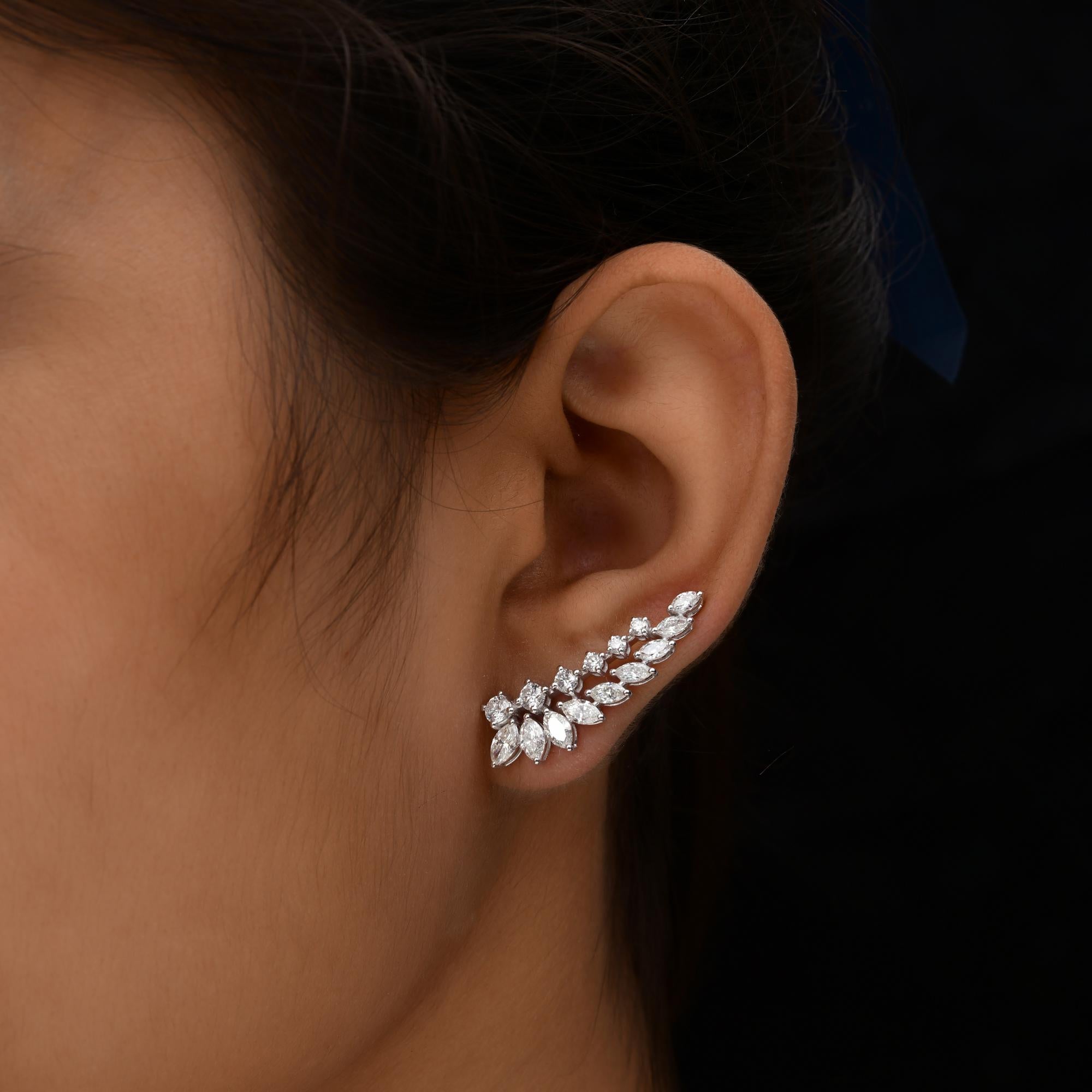 Modern 2.86 Carat SI/H Marquise Round Brilliant Cut Diamond Earrings 18k White Gold For Sale