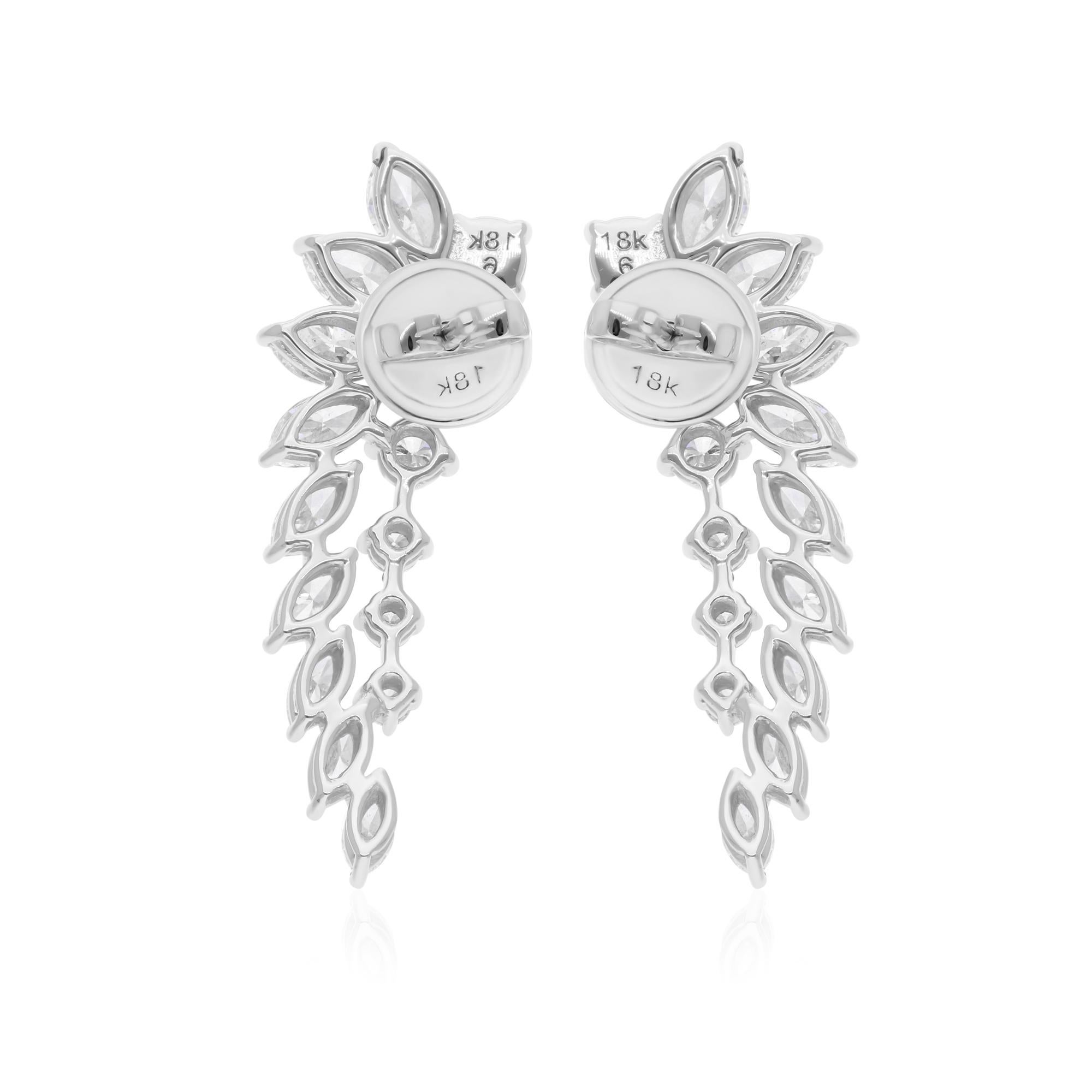Marquise Cut 2.86 Carat SI/H Marquise Round Brilliant Cut Diamond Earrings 18k White Gold For Sale