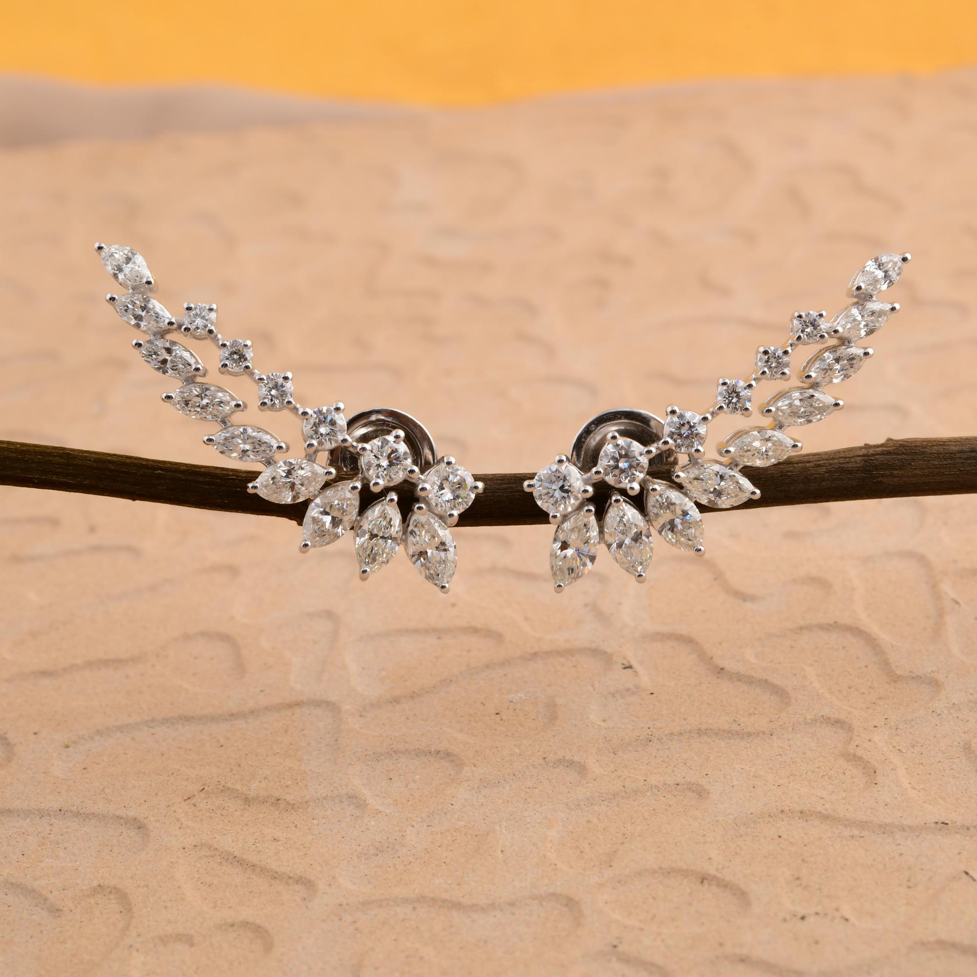 2.86 Carat SI/H Marquise Round Brilliant Cut Diamond Earrings 18k White Gold In New Condition For Sale In Diera, Dubai