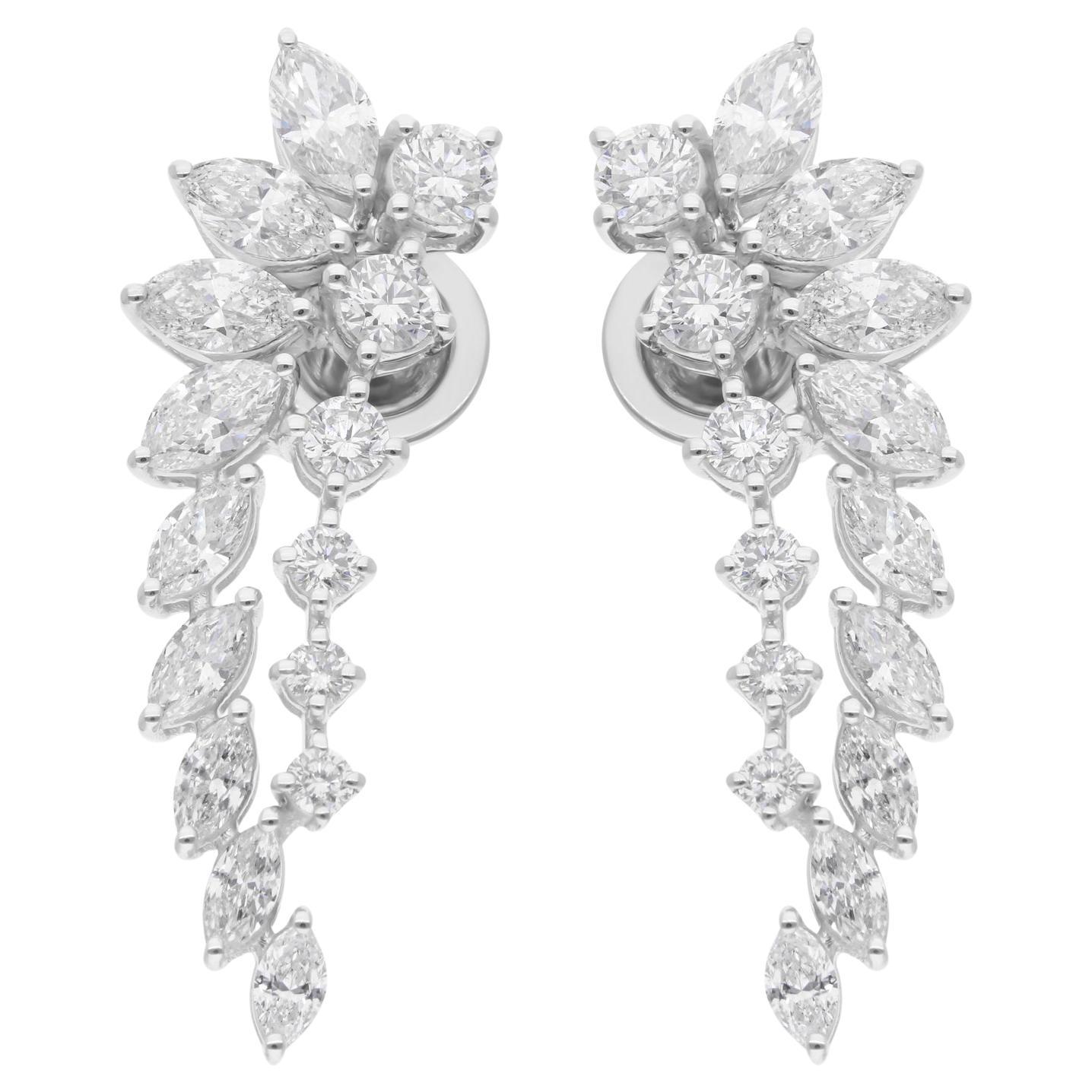 Pendientes de diamantes talla brillante redonda marquesa SI/H de 2,86 quilates y oro blanco de 18k