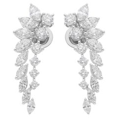 Pendientes de diamantes talla brillante redonda marquesa SI/H de 2,86 quilates y oro blanco de 18k